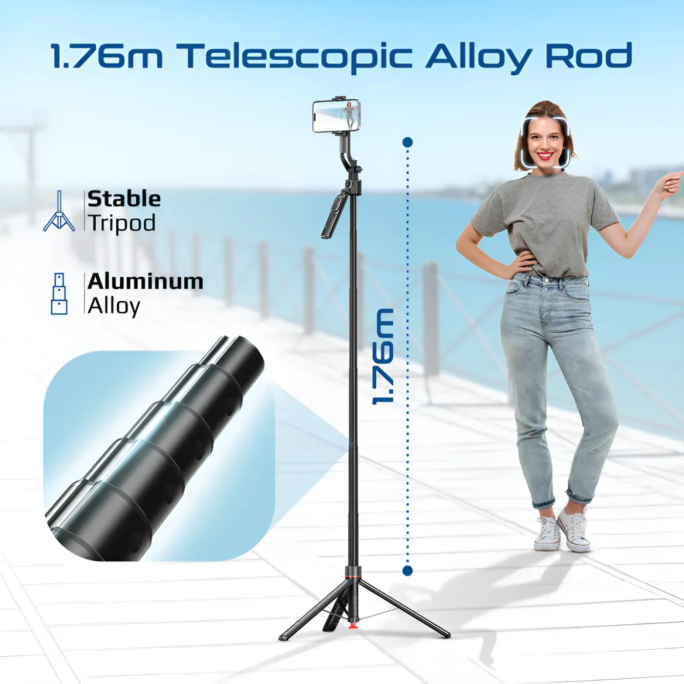 TriPop-Ai extended to its maximum height beside its folded size