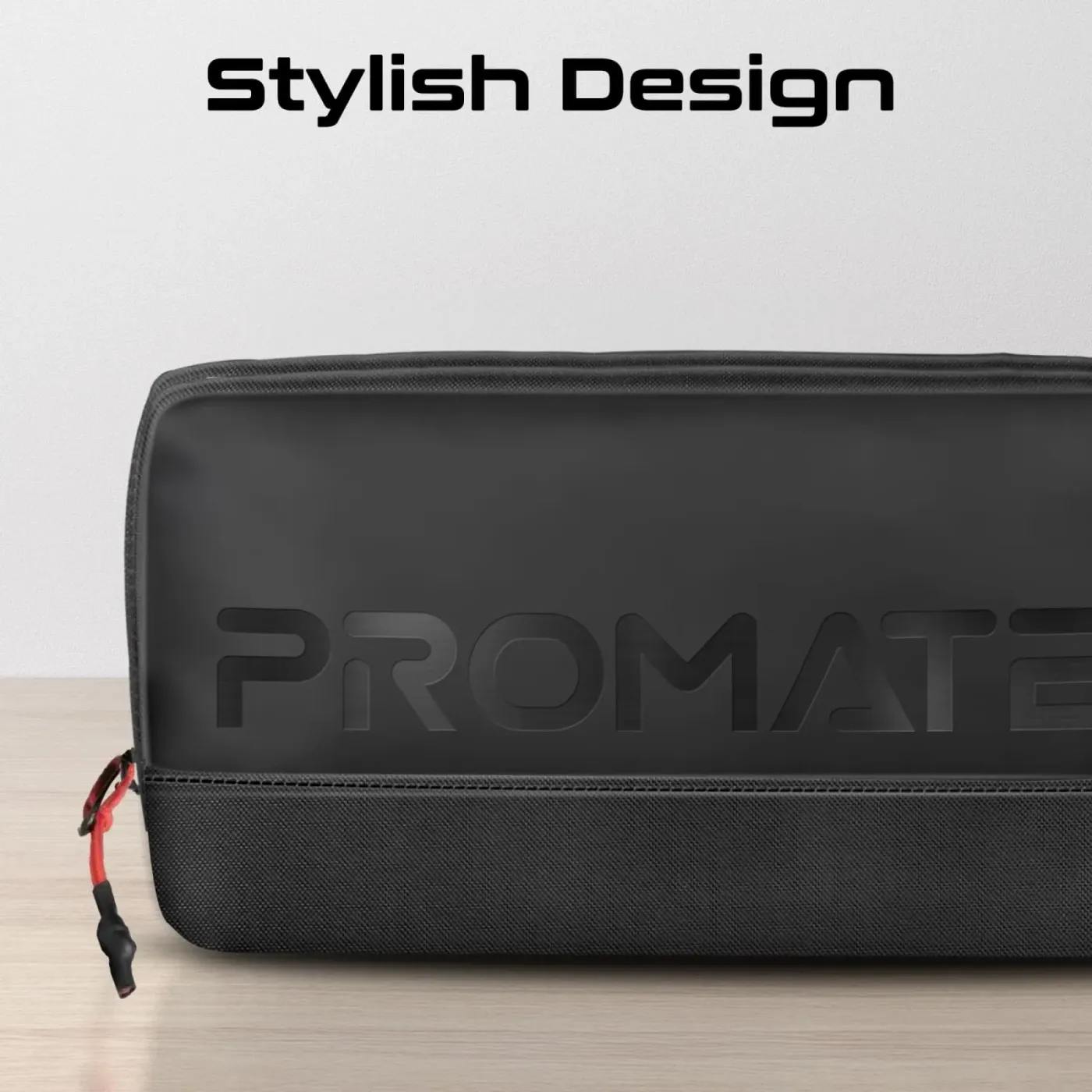 Ergonomic carry strap attached to the Promate Vali pouch