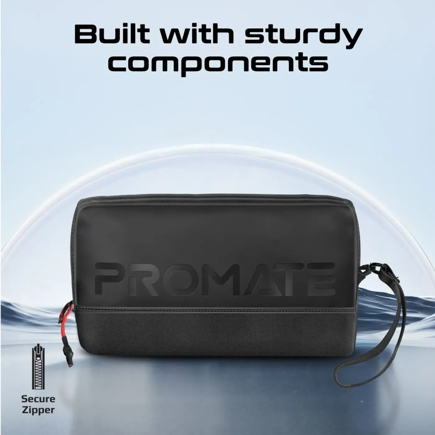 Padded interior lining and reinforced stitching inside the Promate Vali pouch