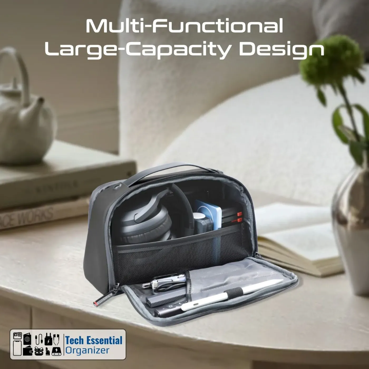 Promate Velura Pouch in black shown closed from the front