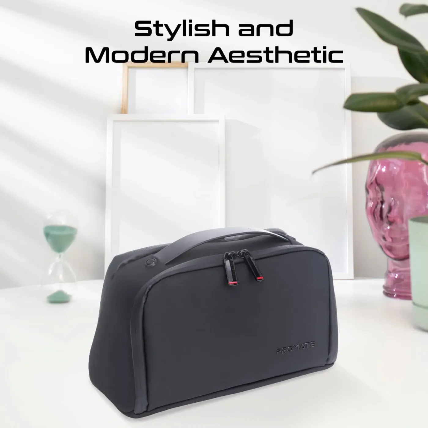 Minimalist black exterior styling of the Promate Velura Pouch