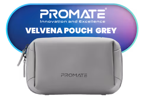 Promate Velvena Pouch Bag Grey - Image 1