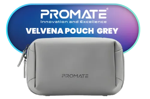 Promate Velvena Pouch Bag Grey - Image 1