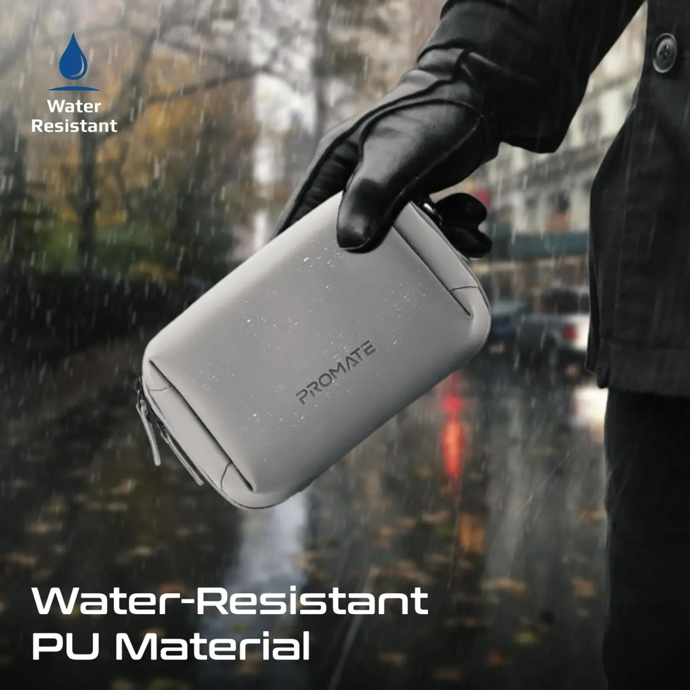 Modern grey exterior styling of the Promate Velvena organiser pouch