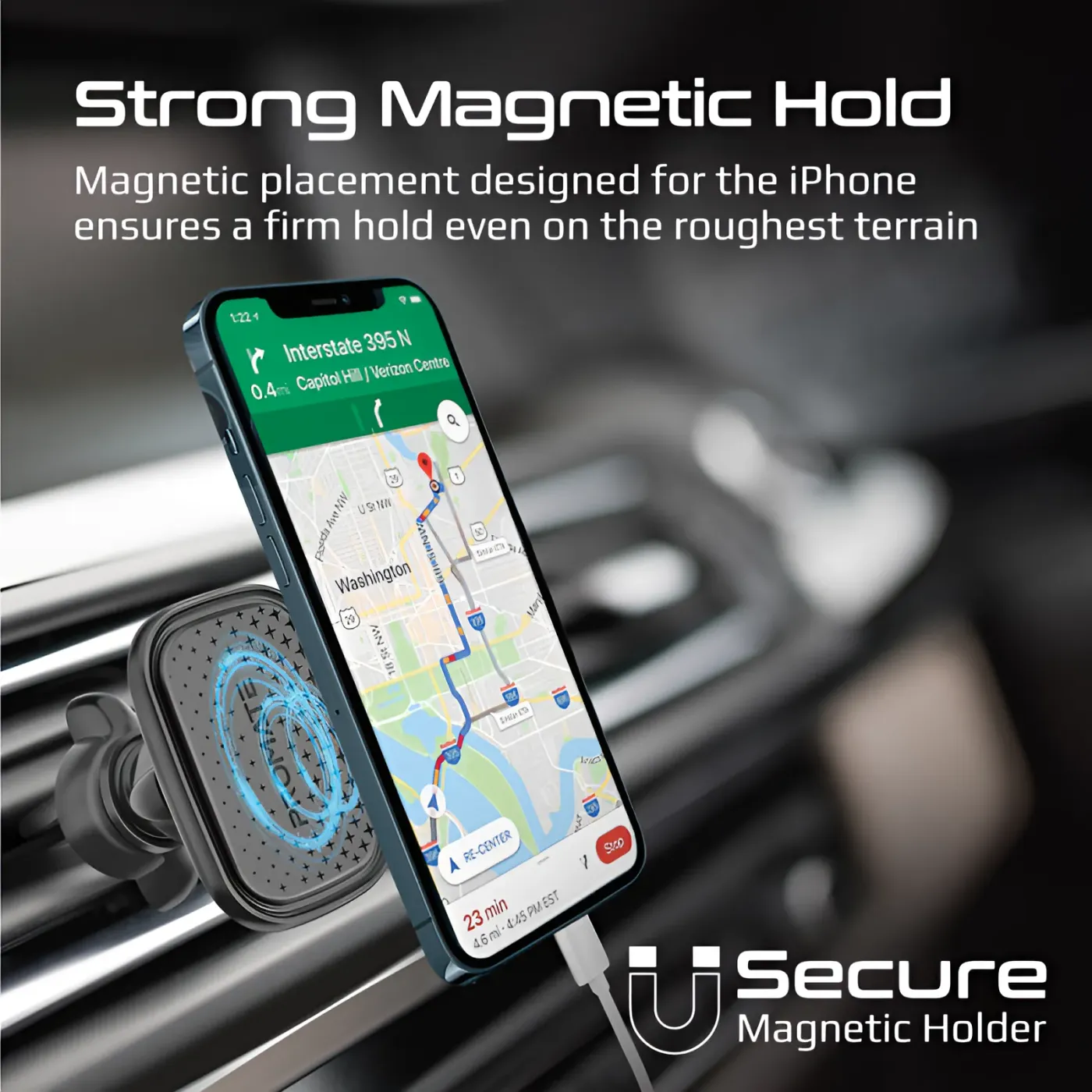 Phone attaching magnetically to the face of the VentMag-XL