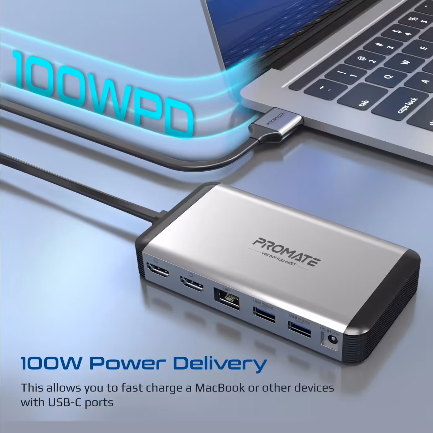 Close-up of the Promate VersaHub USB-C Power Delivery charging port