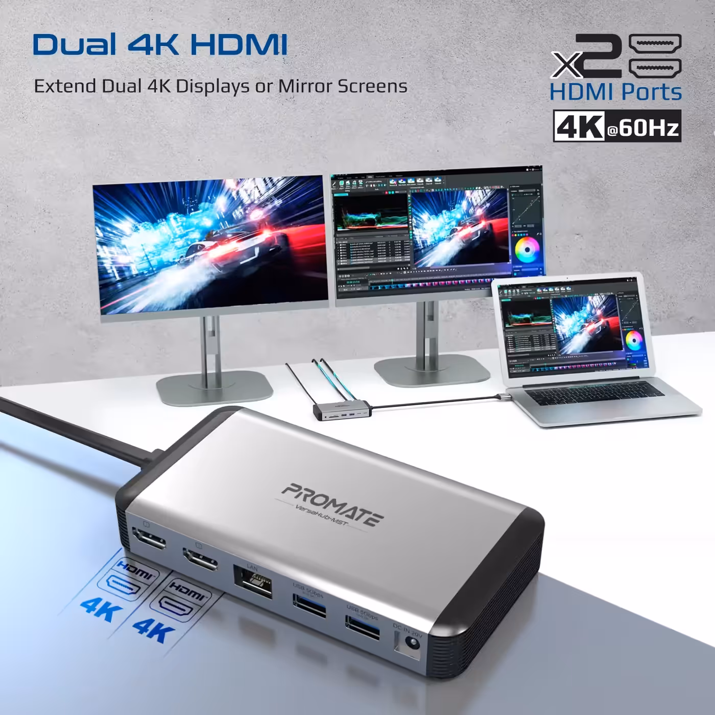 Promate VersaHub dual USB-C connectors plugged into a MacBook