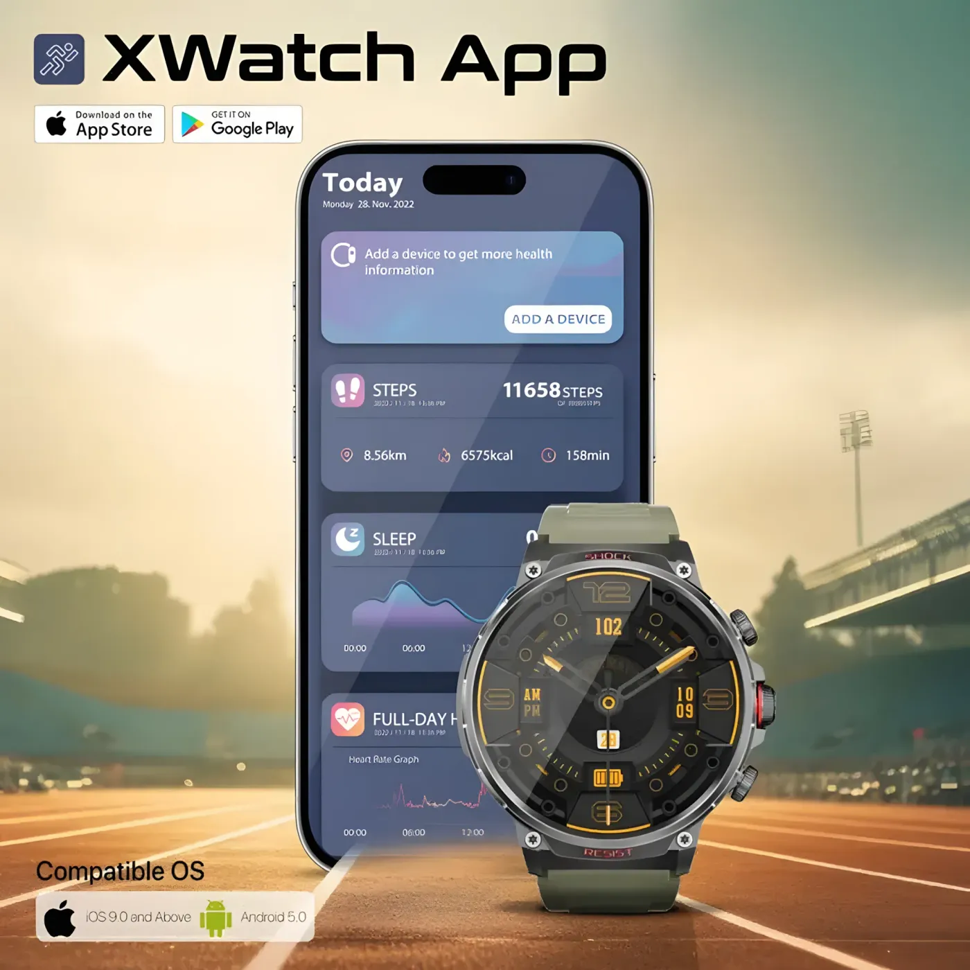 Promate xWatch R20 paired with a phone running the XWatch app