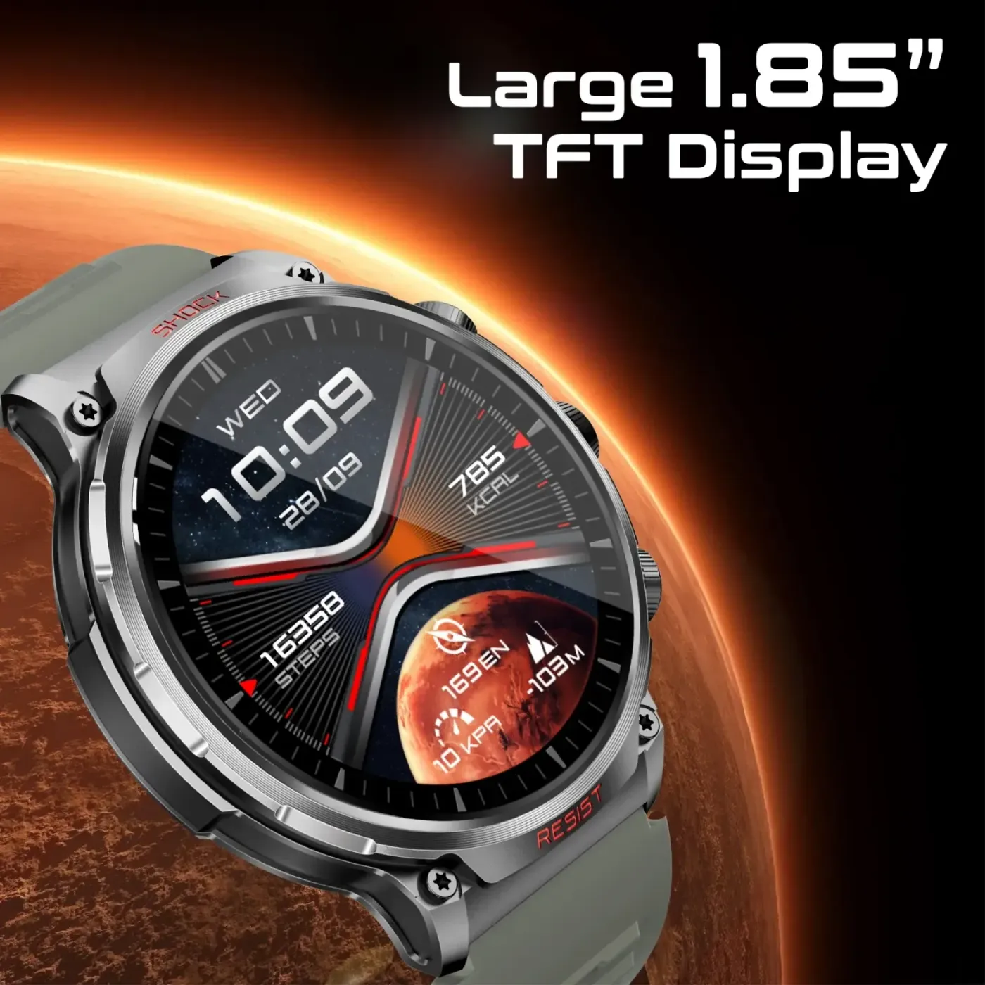 Promate xWatch R20 showing its health monitoring and sport mode screens