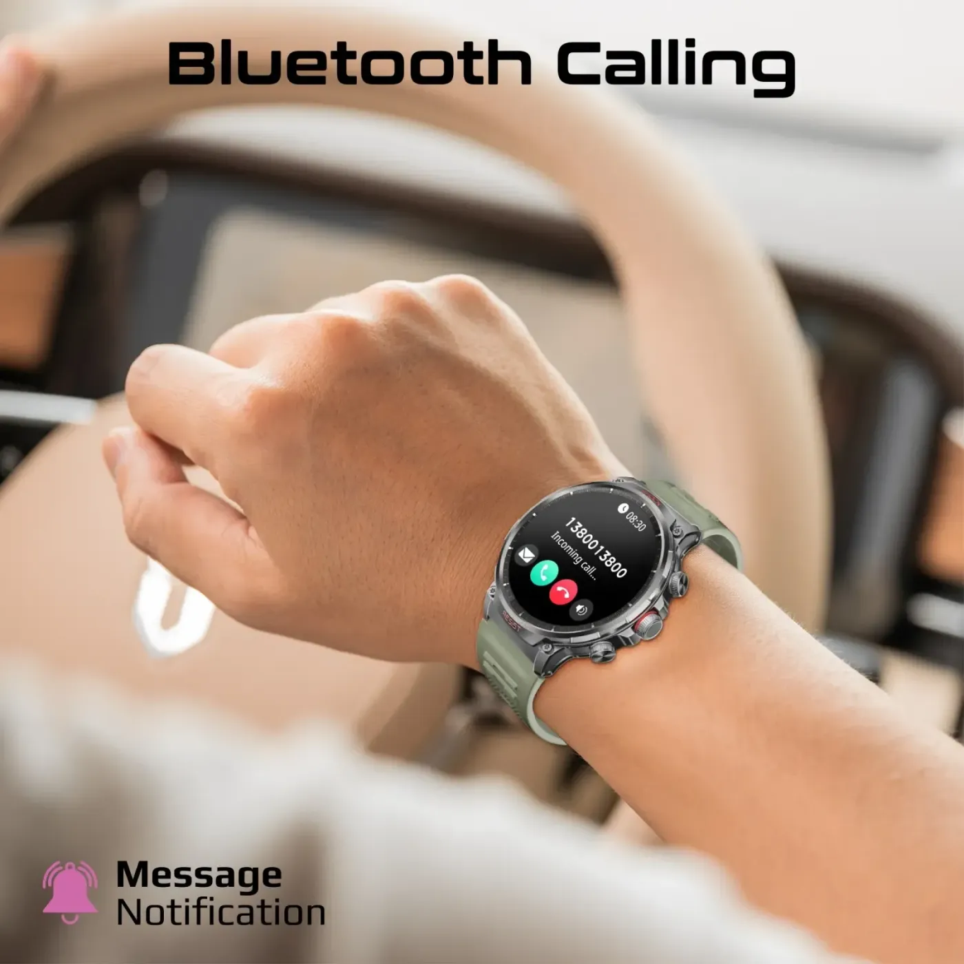 Promate xWatch R20 handling a Bluetooth call on its 1.85-inch screen