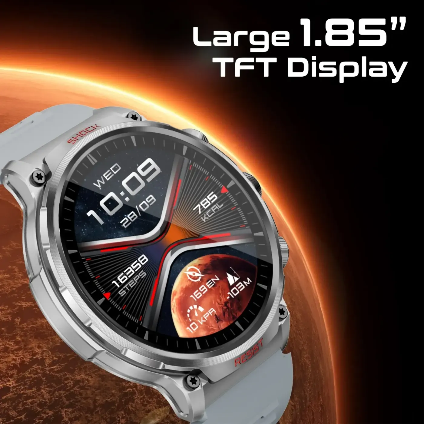 Promate xWatch R20 silver smartwatch displaying health monitoring data