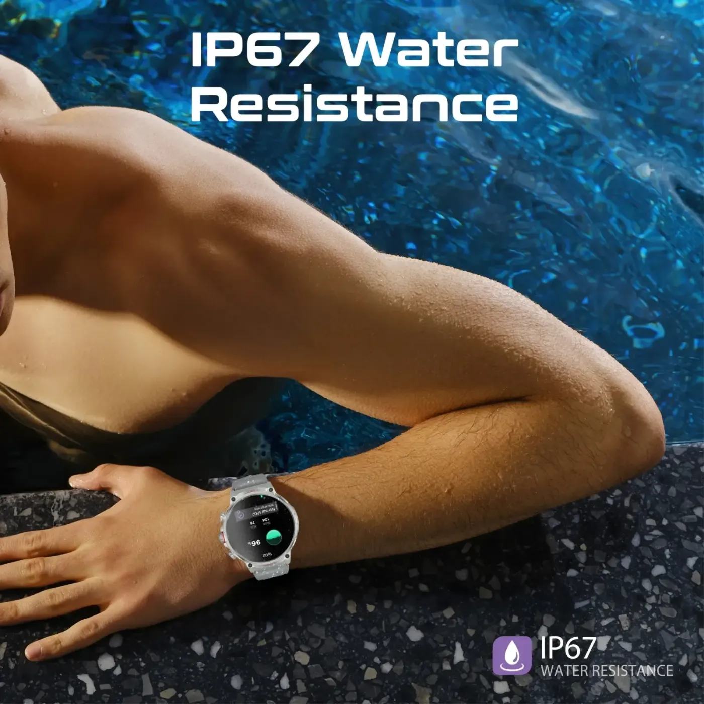 Promate xWatch R20 silver smartwatch with water droplets on the case