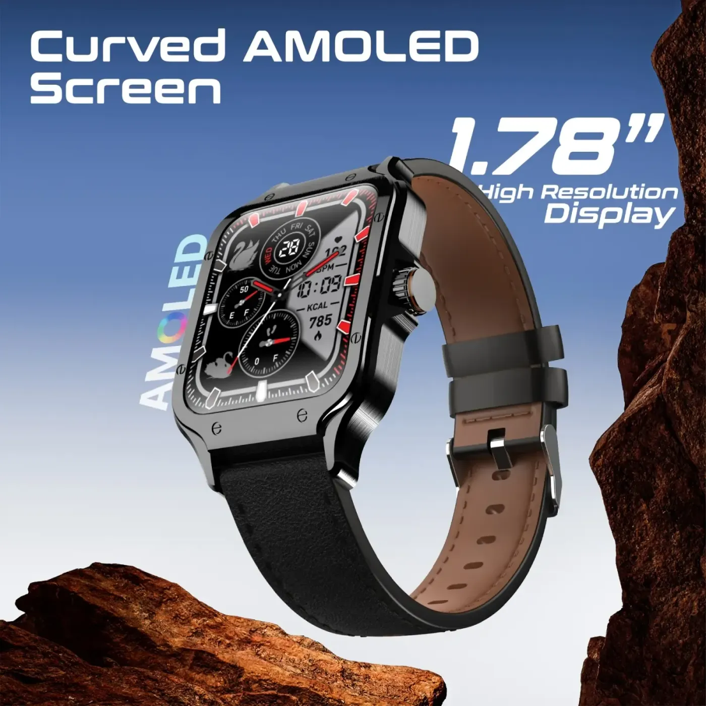 Detailed view of the Promate xWatch RM showing health metrics on screen