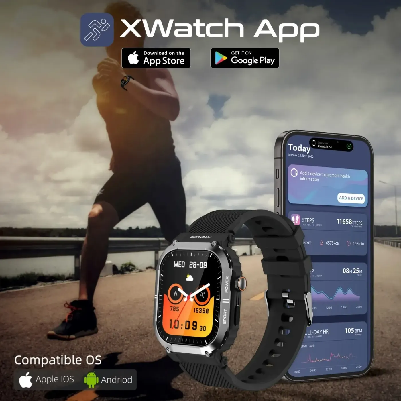 Promate xWatch SL smartwatch with water droplets on its black case