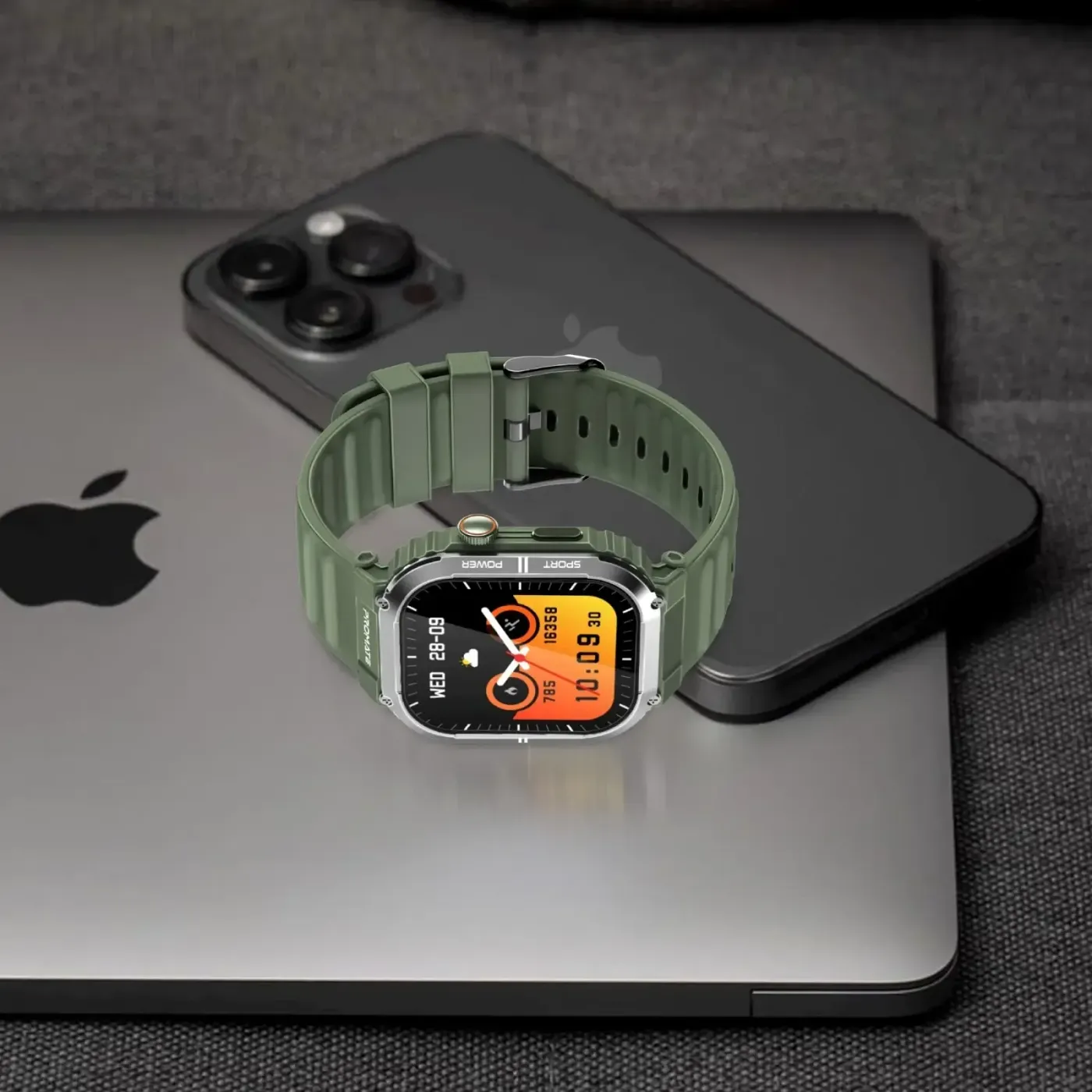 Promate xWatch SL showing a health metrics screen with vital sign readings