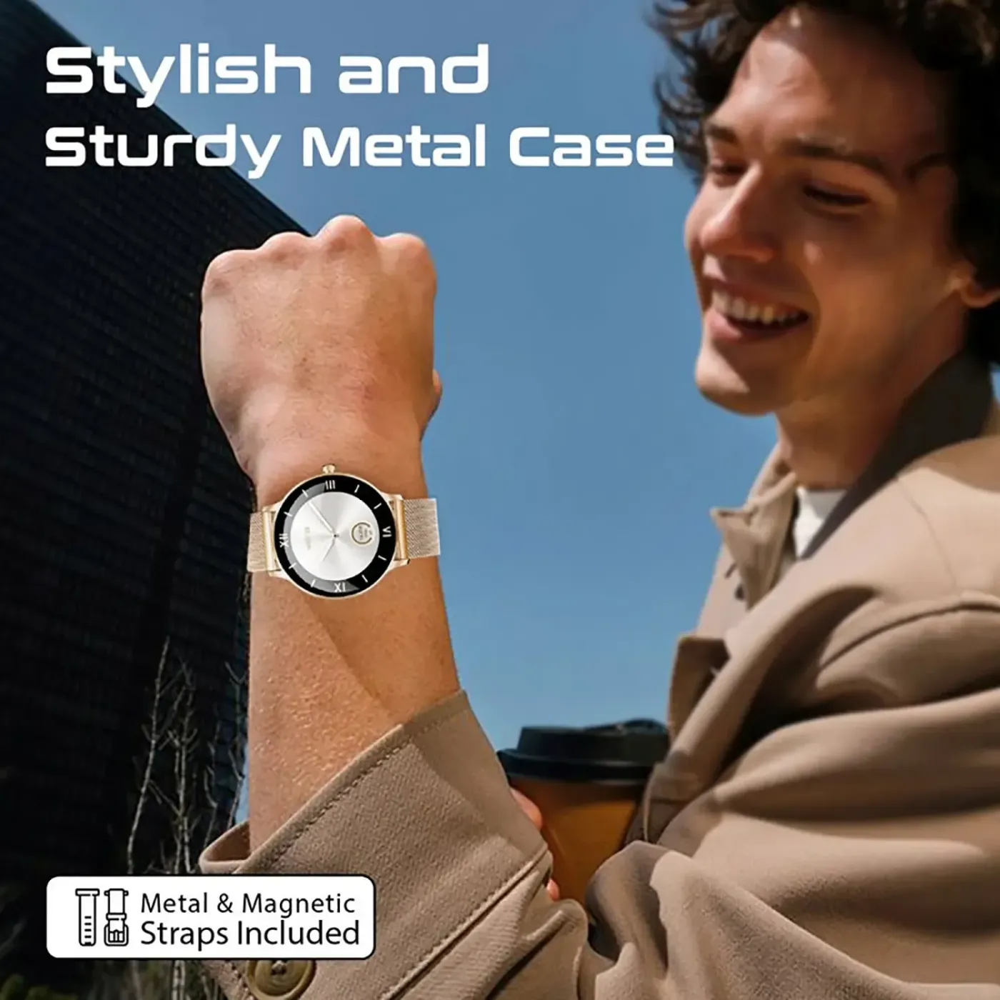 Promate xWatch US13 in rose gold showing its Bluetooth calling screen