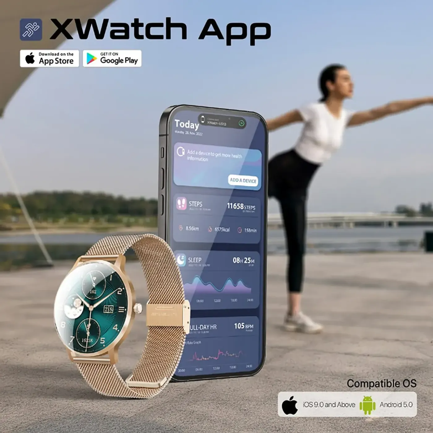 xWatch US13 in rose gold showing a customised watch face