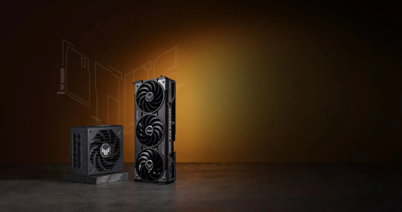TUF Gaming Gold Series PSU on display matching RTX 50 Series