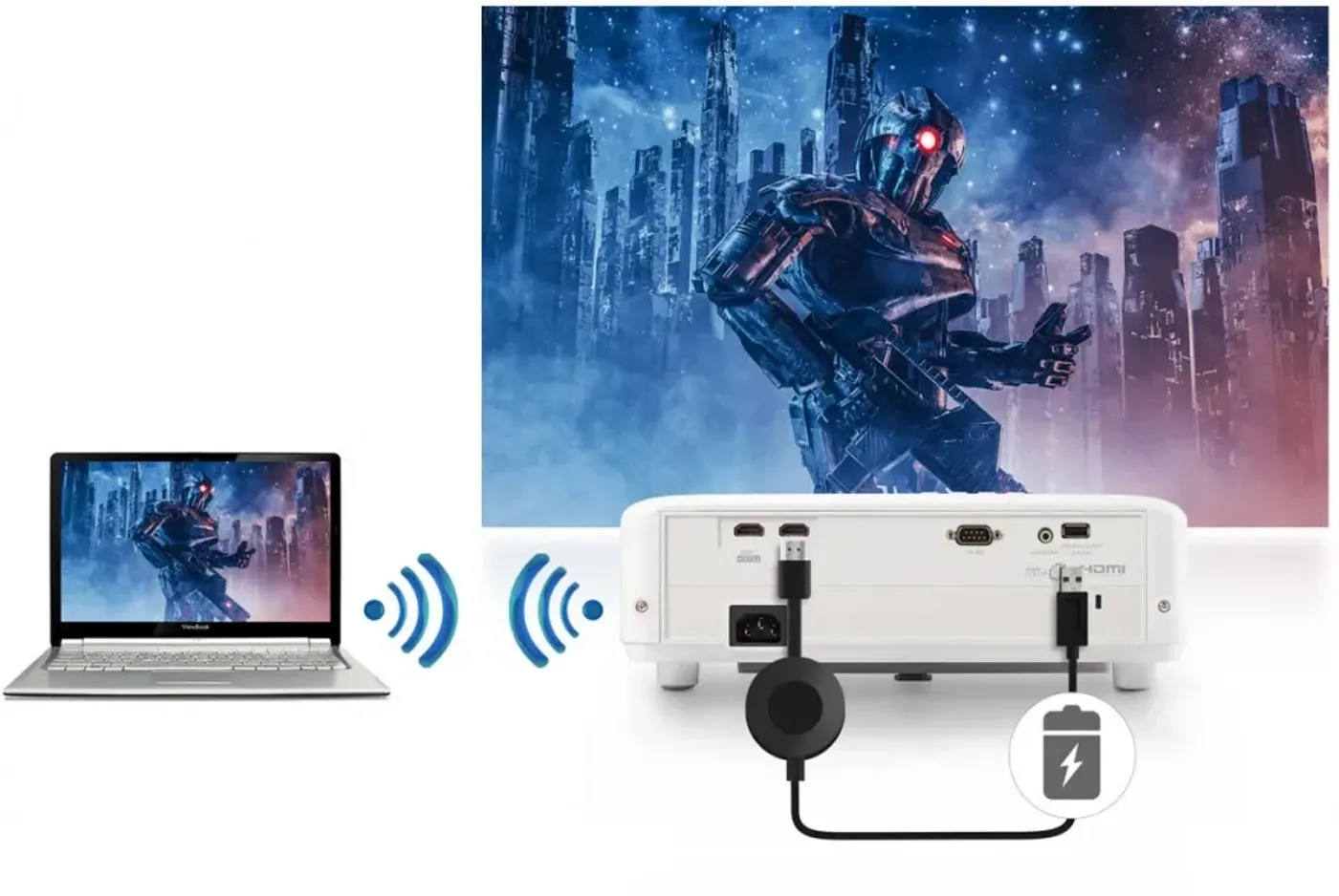 Built-in USB Type-A power supply for wireless HDMI dongles