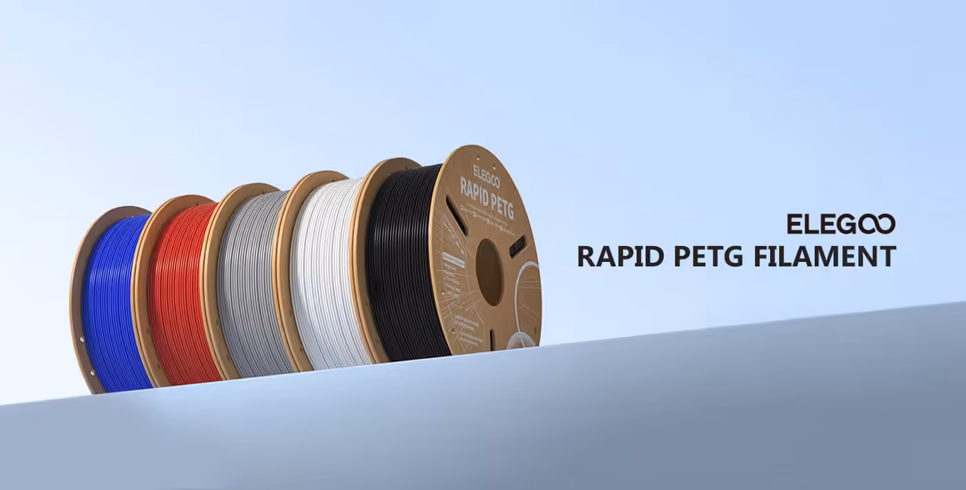 ELEGOO Rapid PETG 1.75 mm filament spool pictured on a product banner