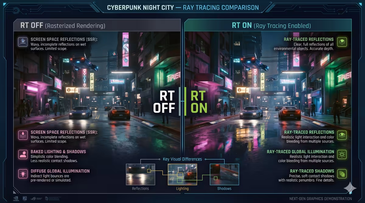 Cyberpunk Night City — RT On vs Off
