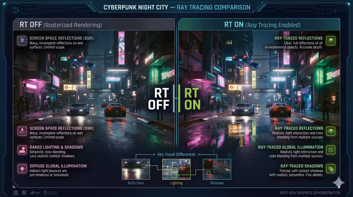 Cyberpunk Night City — RT On vs Off