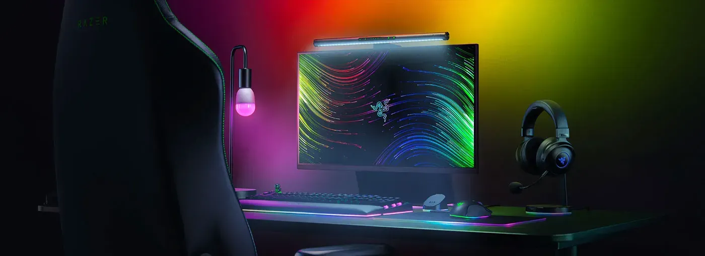 Razer Aether RGB Monitor Light Bar lit up