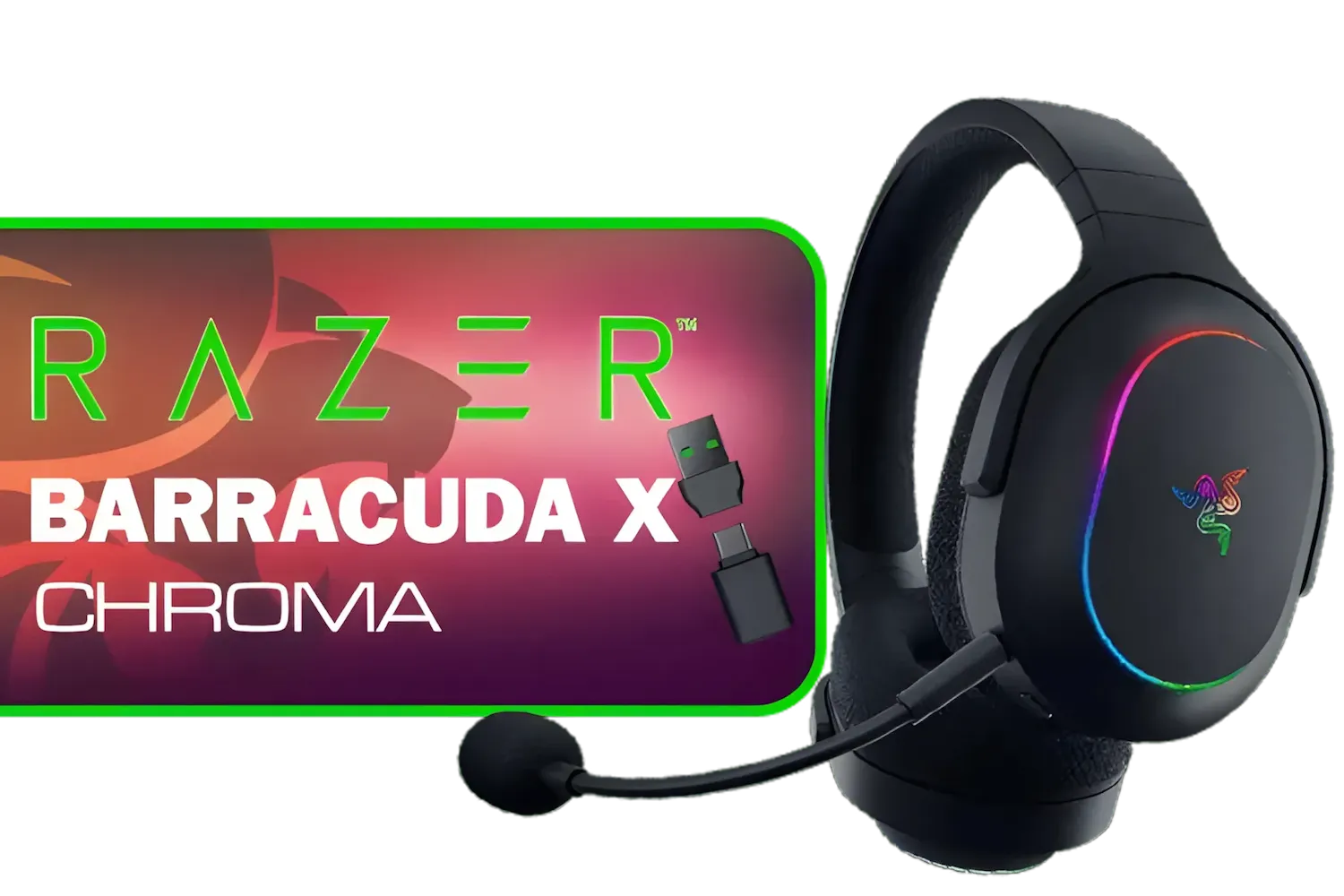 Razer Barracuda X Chroma Wireless Gaming Headset: 2.4GHz Wireless & Bluetooth - Lightweight - Chroma RGB - 40mm Drivers - Cardioid Mic - 70 Hr Battery - for PC, Mac, PS5, Switch, Smartphone - Black / RZ04-05220100-R3M1