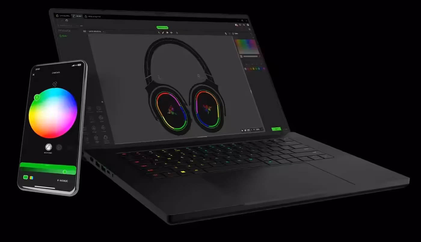 Customizable RGB effects on gaming headset via Razer App