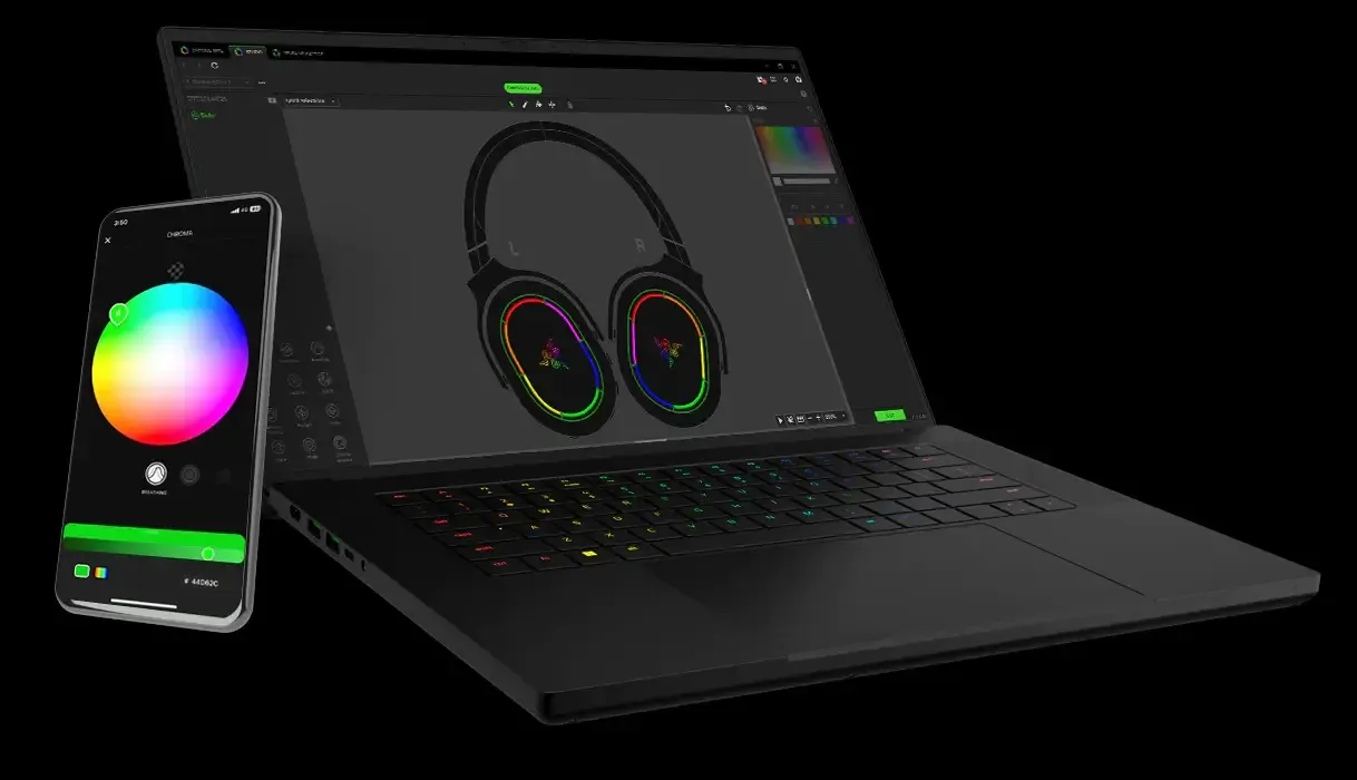Customizable RGB effects on gaming headset via Razer App