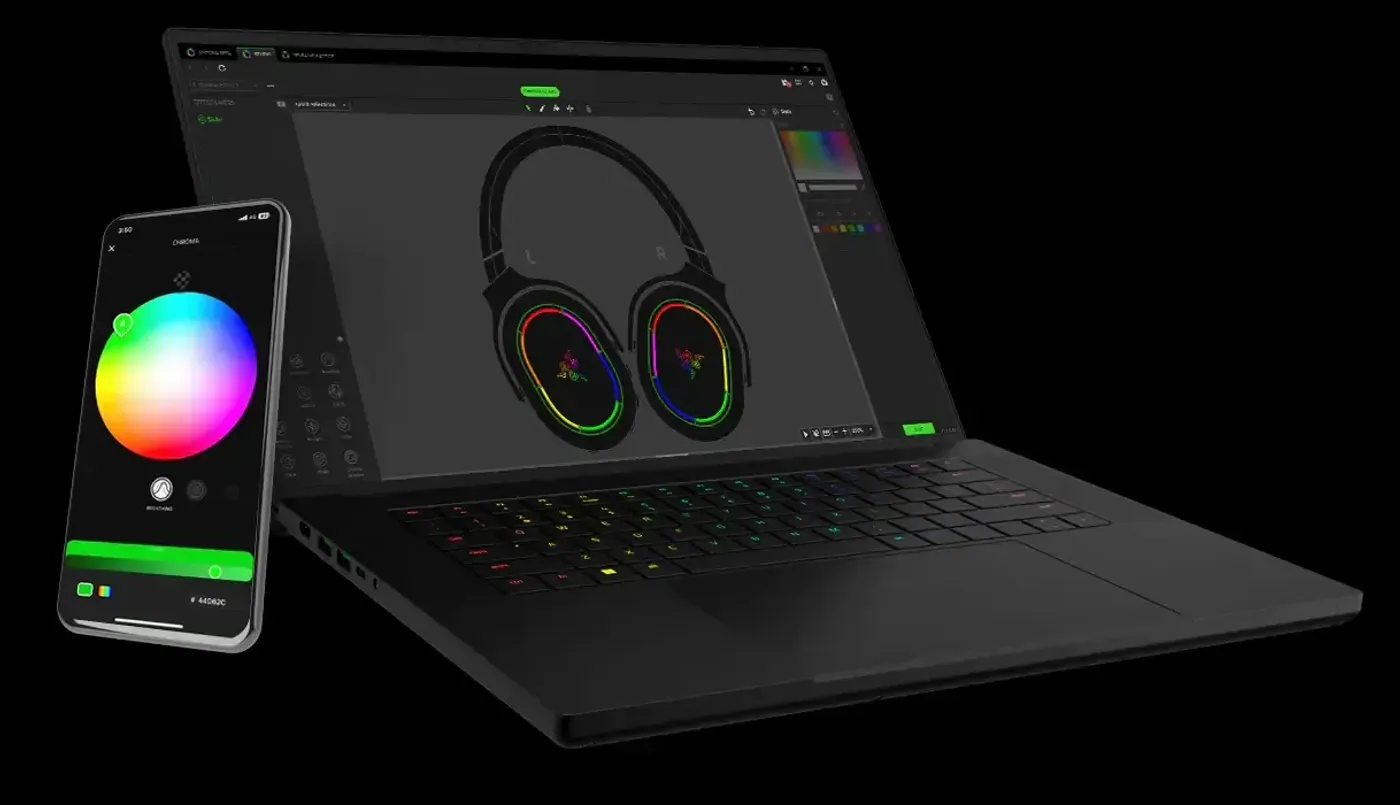Customizable RGB effects on gaming headset via Razer App