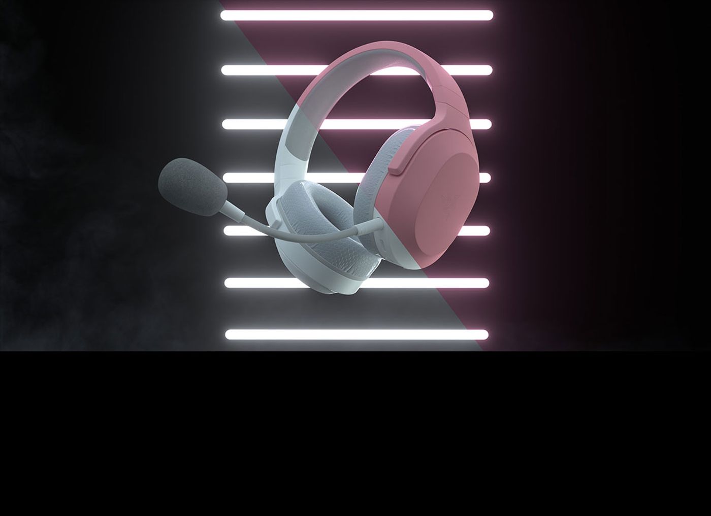Razer Barracuda X headset in Quartz Pink shown with its wireless USB-C dongle