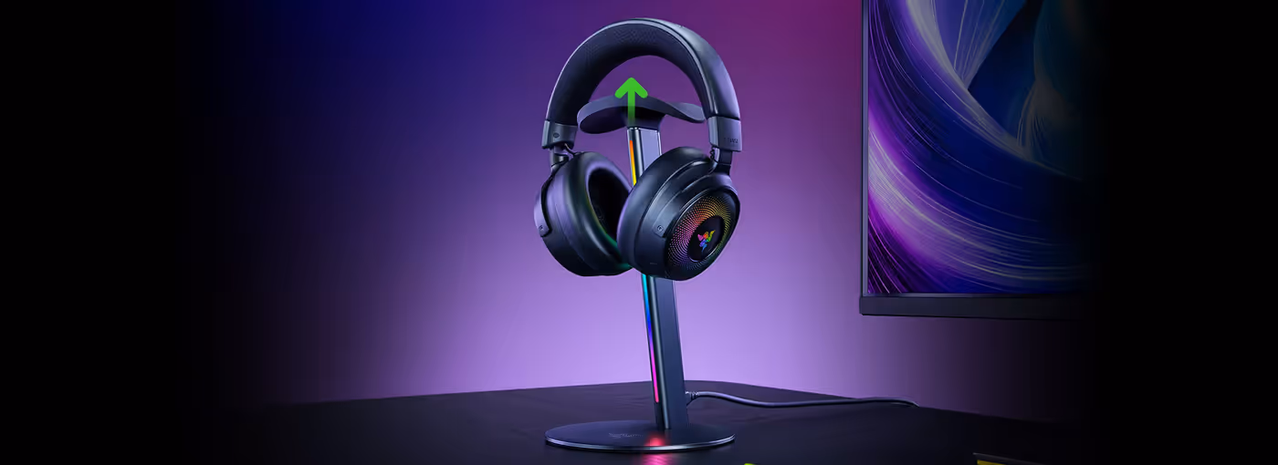 Razer Base Station V3 Chroma headset stand illustrating seamless headset detection capabilities