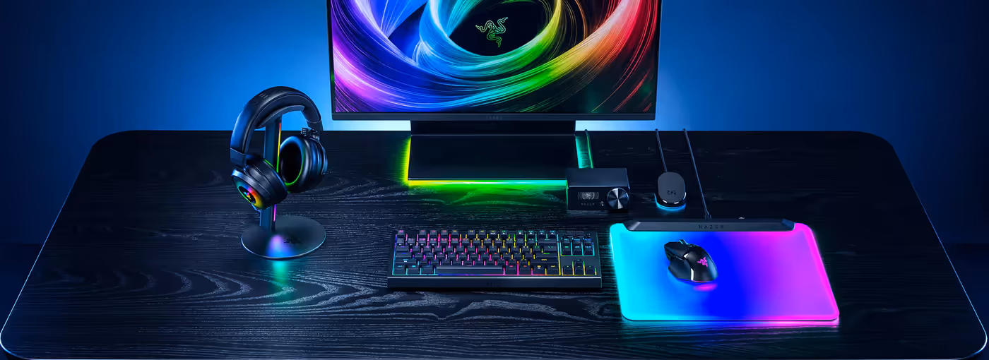 Cinematic positional audio feature illustration for the Razer Base Station V3 Chroma headset stand