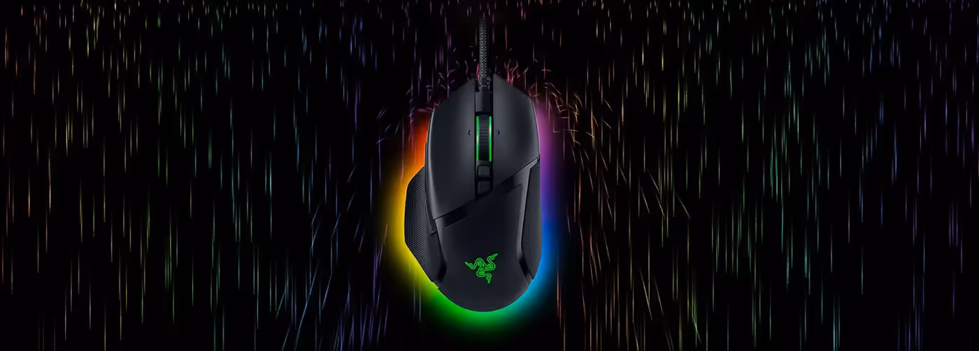 Razer Basilisk V3 gaming mouse showcasing ergonomic design and RGB lighting