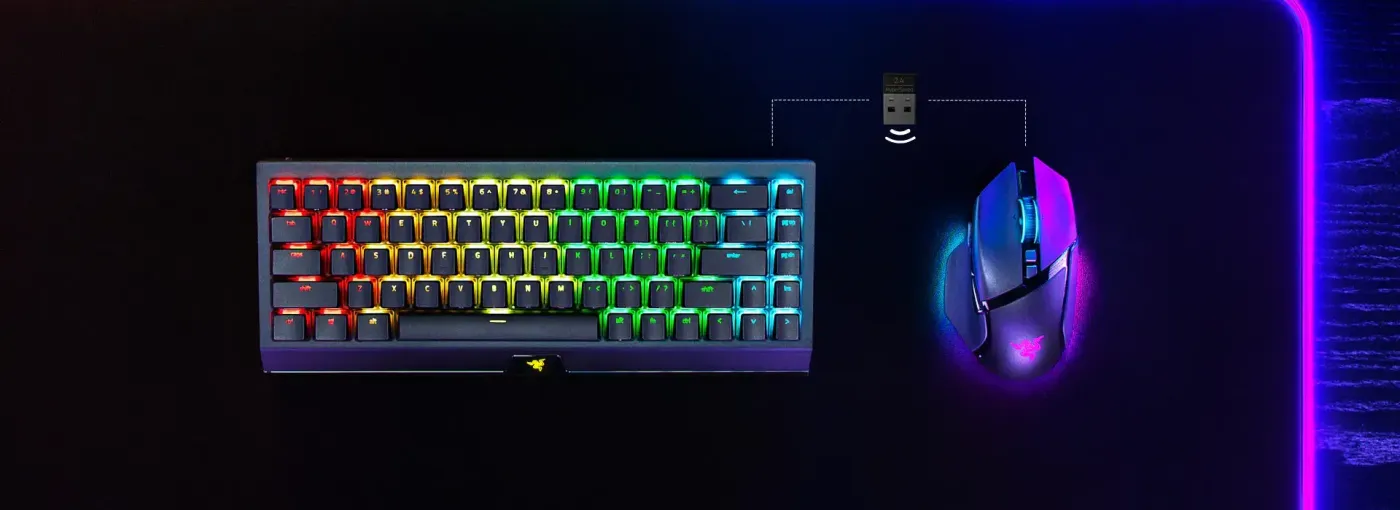 Wireless setup showing Razer HyperSpeed connectivity with multi-device support