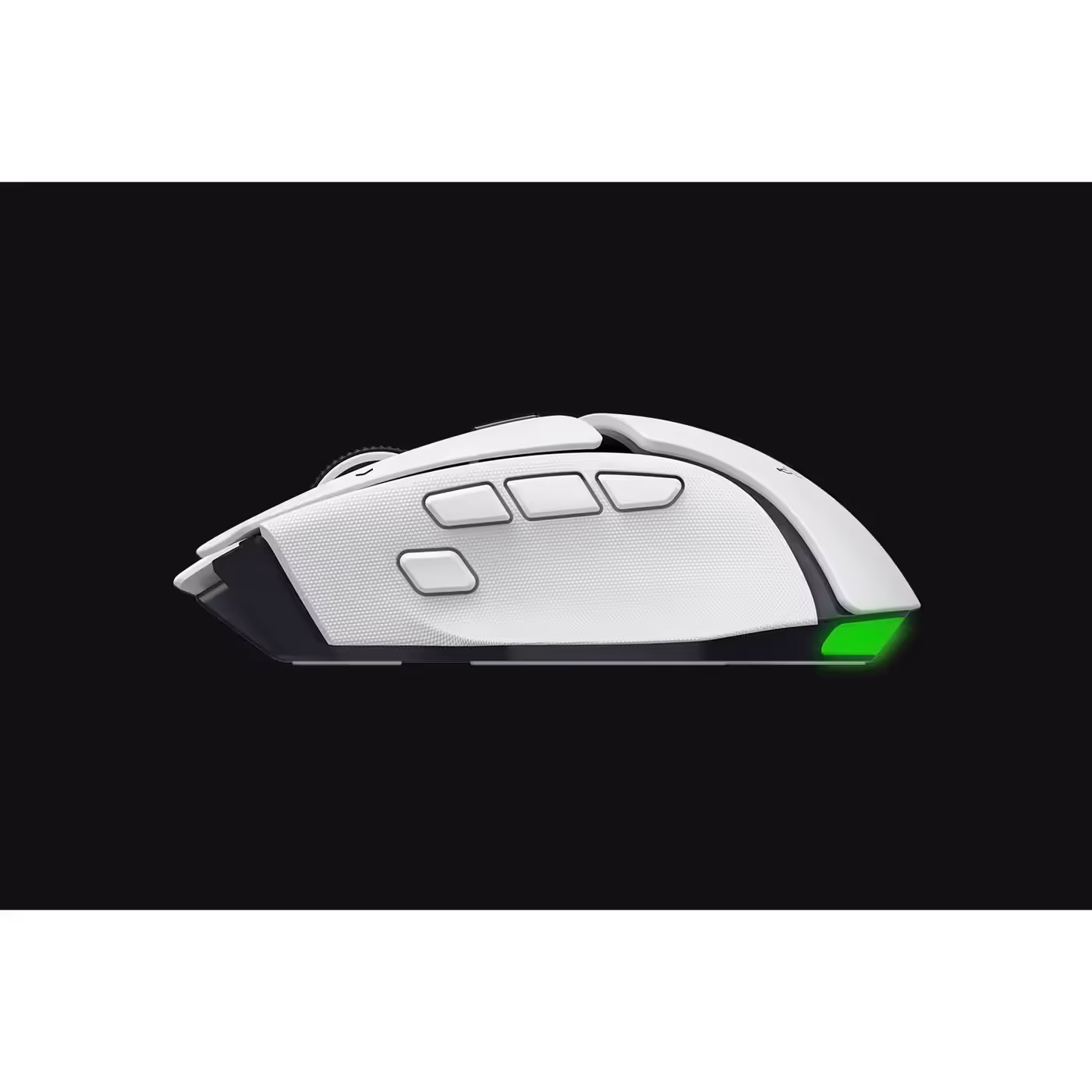 Side view of the white Razer Basilisk V4 HyperSpeed showing its side buttons