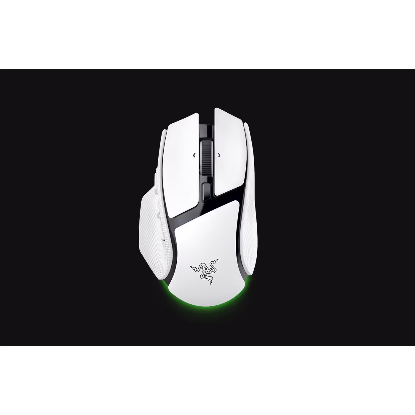 Top-down view of the white Razer Basilisk V4 HyperSpeed with its underglow lit