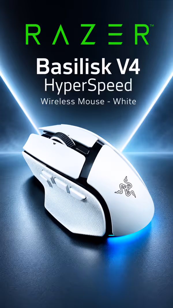 Razer Basilisk V4 HyperSpeed Wireless Gaming Mouse - White