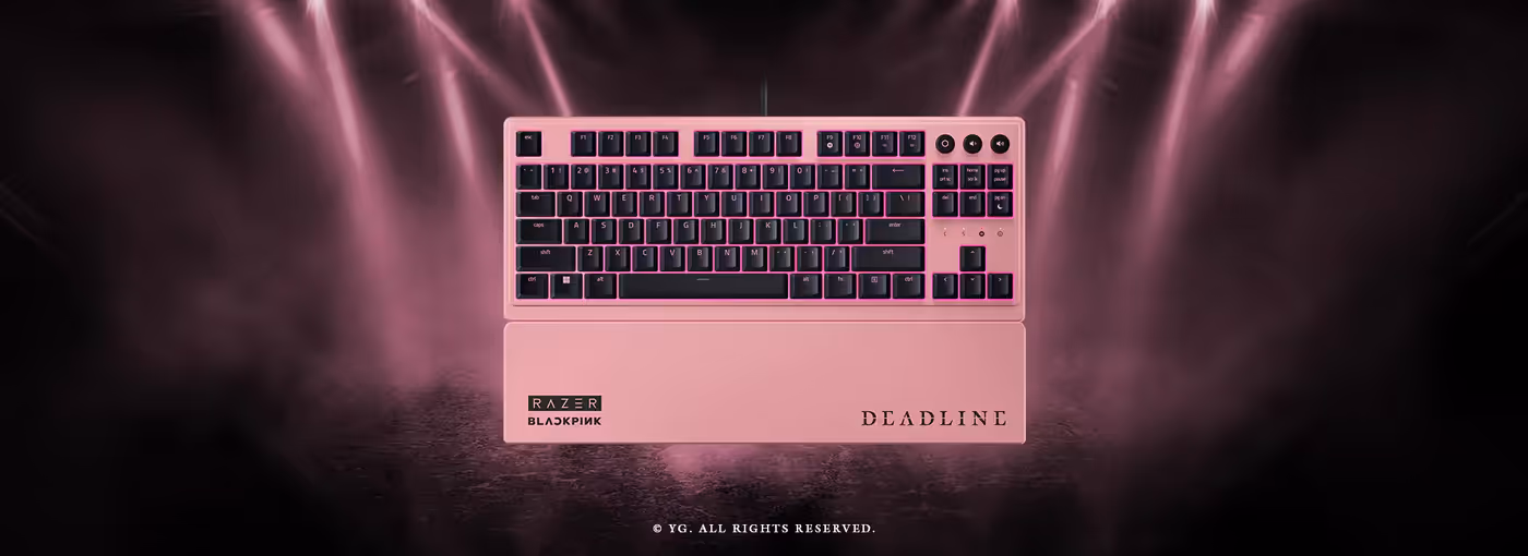 Top-down view of the compact pink Razer Ornata V3 TKL BLACKPINK edition keyboard