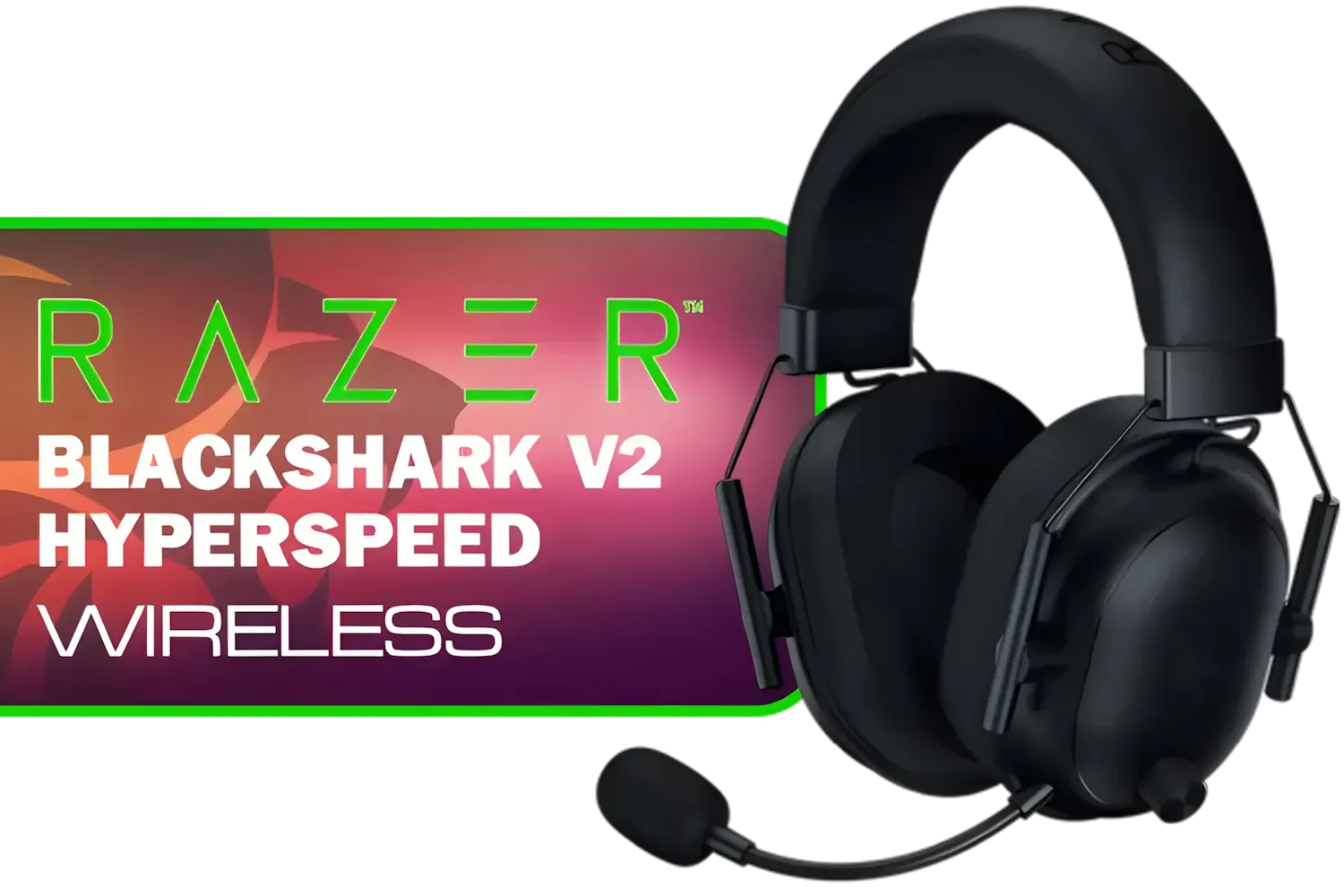 Razer BlackShark V2 HyperSpeed Wireless Gaming Headset: 280g Lightweight - THX Spatial Audio - Bendable Mic - 50mm Drivers - 2.4GHz, Bluetooth or USB - 70 Hr Battery w/USB Type C Charging - Black / RZ04-04960100-R3M1
