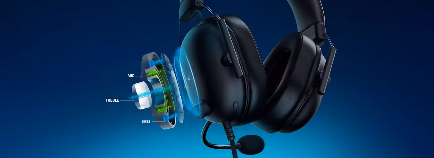 Razer TriForce 50mm audio drivers showing detailed sound separation technology