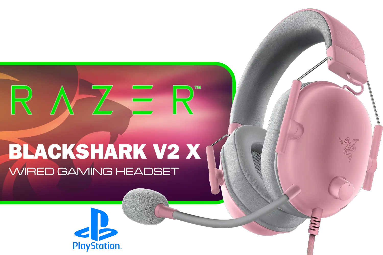 Razer BlackShark V2 X Gaming Headset (PlayStation) - Quartz Pink / 7.1 Surround Sound / 50mm Drivers / Memory Foam Cushion / for PC, PS4, PS5, Switch and Mobile / 3.5mm Audio Jack / RZ04-03241400-R3M1