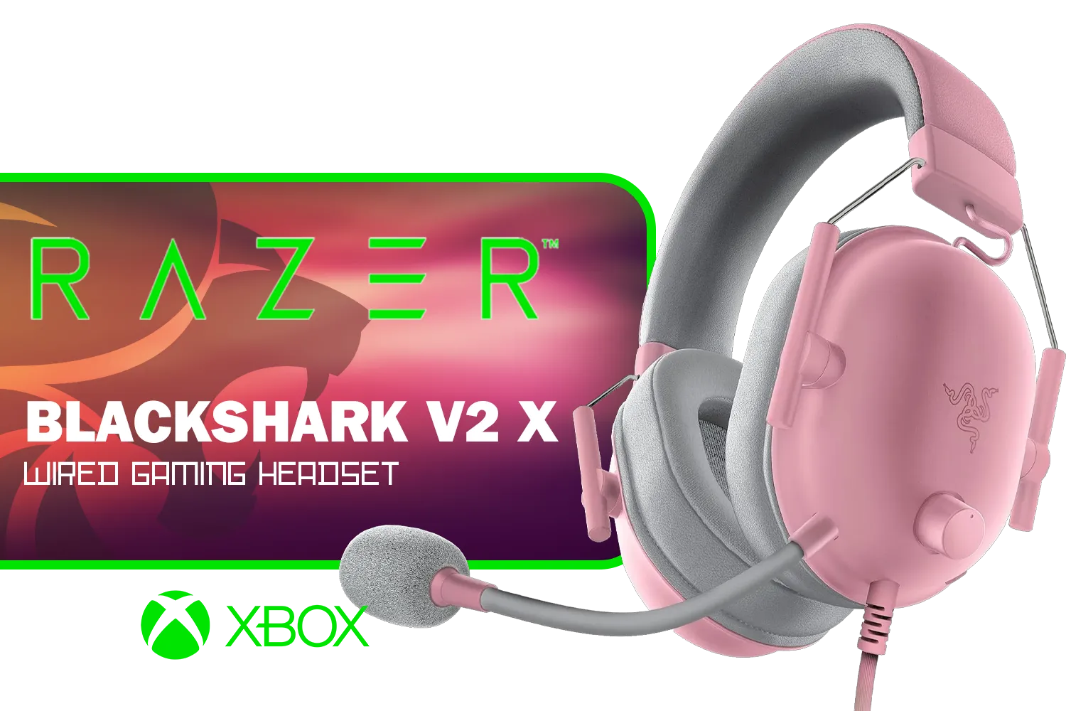 Razer BlackShark V2 X Gaming Headset (XBOX Licensed) – Quartz Pink / 7.1 Surround Sound / 50mm Drivers / Memory Foam Cushion / for PC, PS4, PS5, Switch, Xbox One, Xbox Series X|S, Mobile / 3.5mm Audio Jack / RZ04-03241200-R3M1