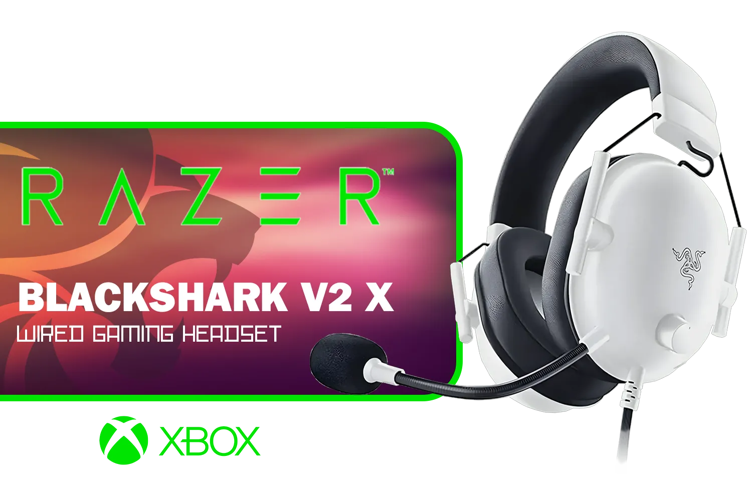 Razer BlackShark V2 X Gaming Headset (Xbox) - White / 7.1 Surround Sound / 50mm Drivers / Memory Foam Cushion / Compatible with Xbox Series X, Series S, PC, Switch / 3.5mm Audio Jack / RZ04-03241500-R3M1