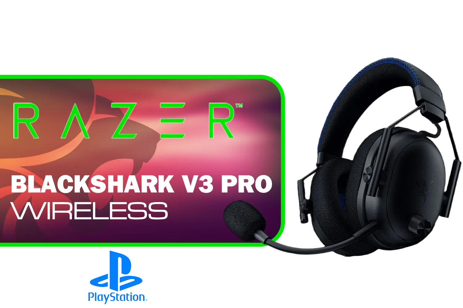 Razer BlackShark V3 Pro Gaming Headset for PlayStation - Black / HyperSpeed Wireless Gen-2 / Detachable Mic / Noise Cancellation / Memory Foam Cushions / TriForce Bio-Cellulose 50 mm Drivers / RZ04-05400500-R3G1