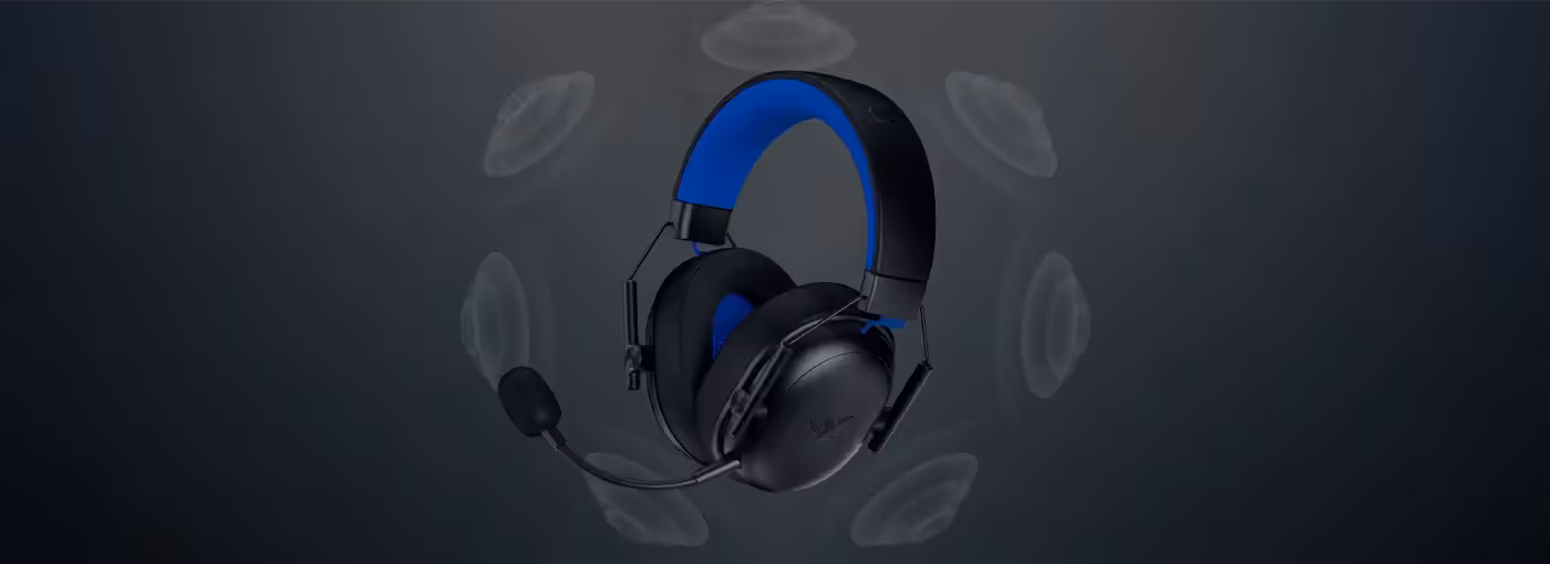 Razer BlackShark V3 X HyperSpeed headset demonstrating immersive 7.1 surround sound for PC