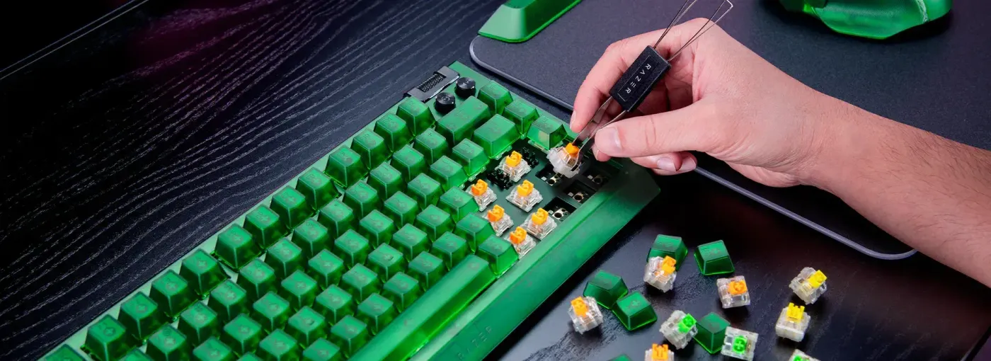 Close view of Razer Orange Tactile switches under the keycaps