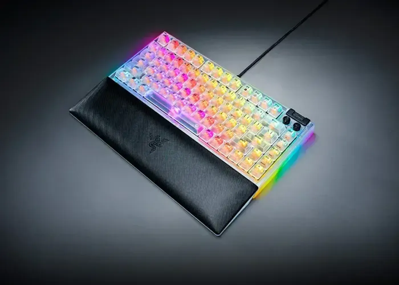 Keycap and switch puller tool alongside the BlackWidow V4 75%