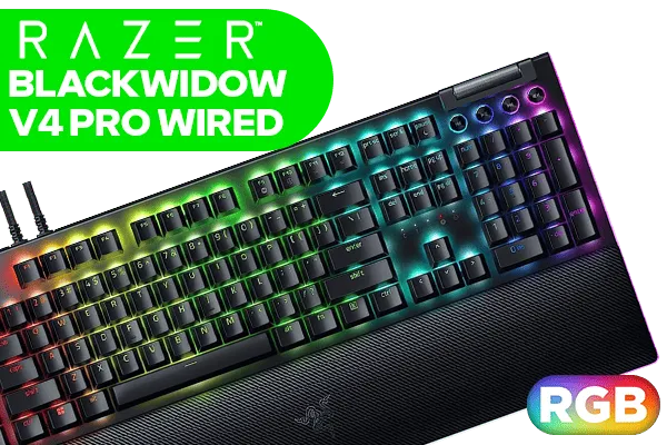 Razer BlackWidow V4 Pro Wired Mechanical Gaming Keyboard: Yellow Mechanical Switches - Linear & Silent - Doubleshot ABS Keycaps - Command Dial - Programmable Macros - Chroma RGB - Magnetic Wrist Rest / RZ03-04681800-R3M1